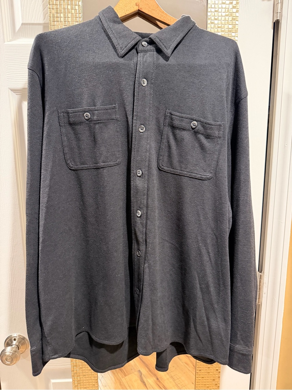 Eddie Bauer Men's Long-Sleeve Button-Down Shirt in Charcoal Gray